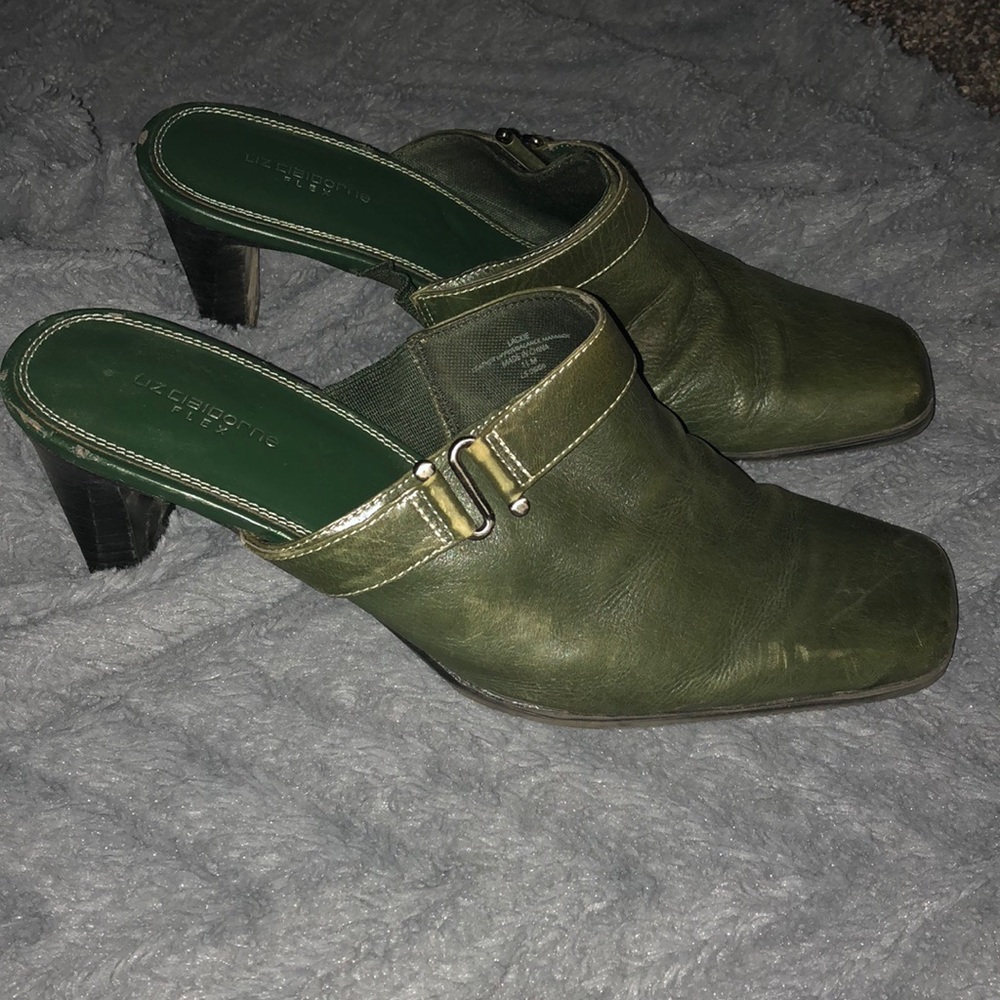 Dark green mules